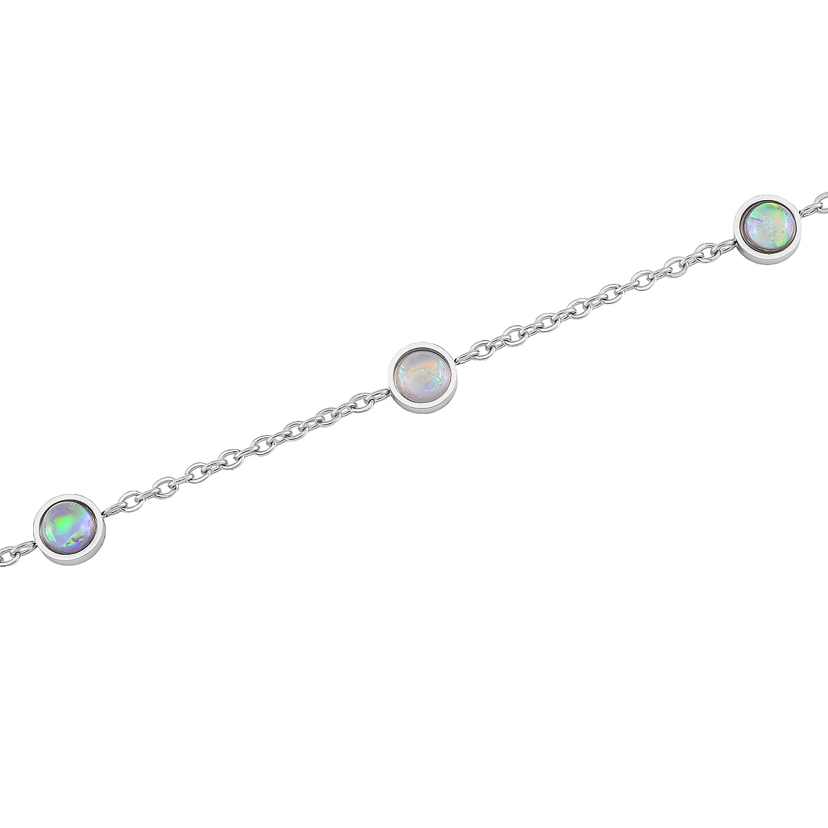 White Aurora Borealis Simulated Opal Resin Station Necklace in Stainless Steel 20-22 Inches image number 3
