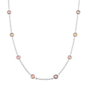 Pink Simulated Opal Resin Station Necklace in Stainless Steel 20-22 Inches