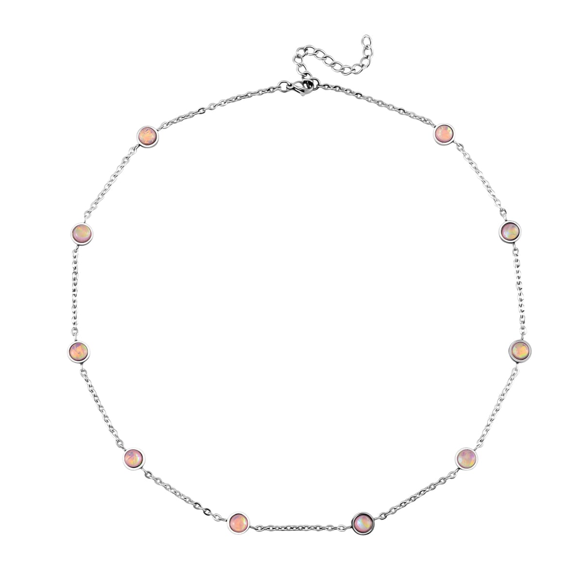 Pink Simulated Opal Resin Station Necklace in Stainless Steel 20-22 Inches image number 2