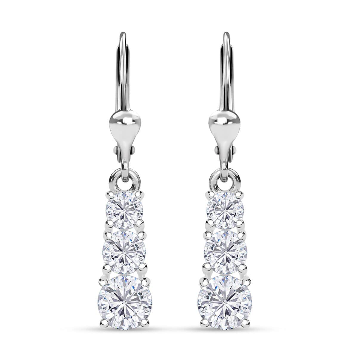 Lab Created White Sapphire 2.20 ctw Lever Back Earrings in Sterling Silver image number 0