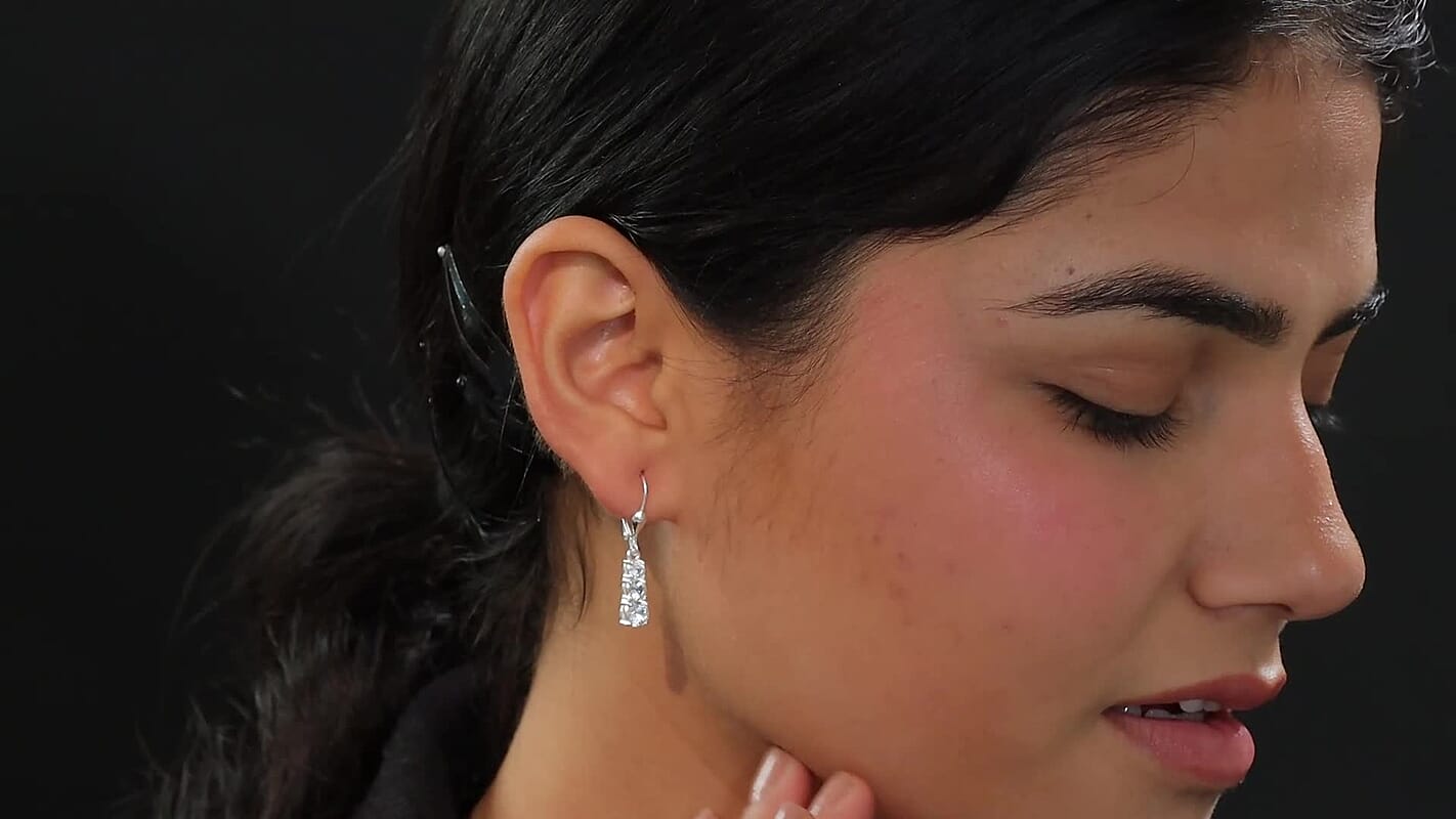D'Joy Lab Created White Sapphire 2.20 ctw Trinity Earrings in Sterling Silver