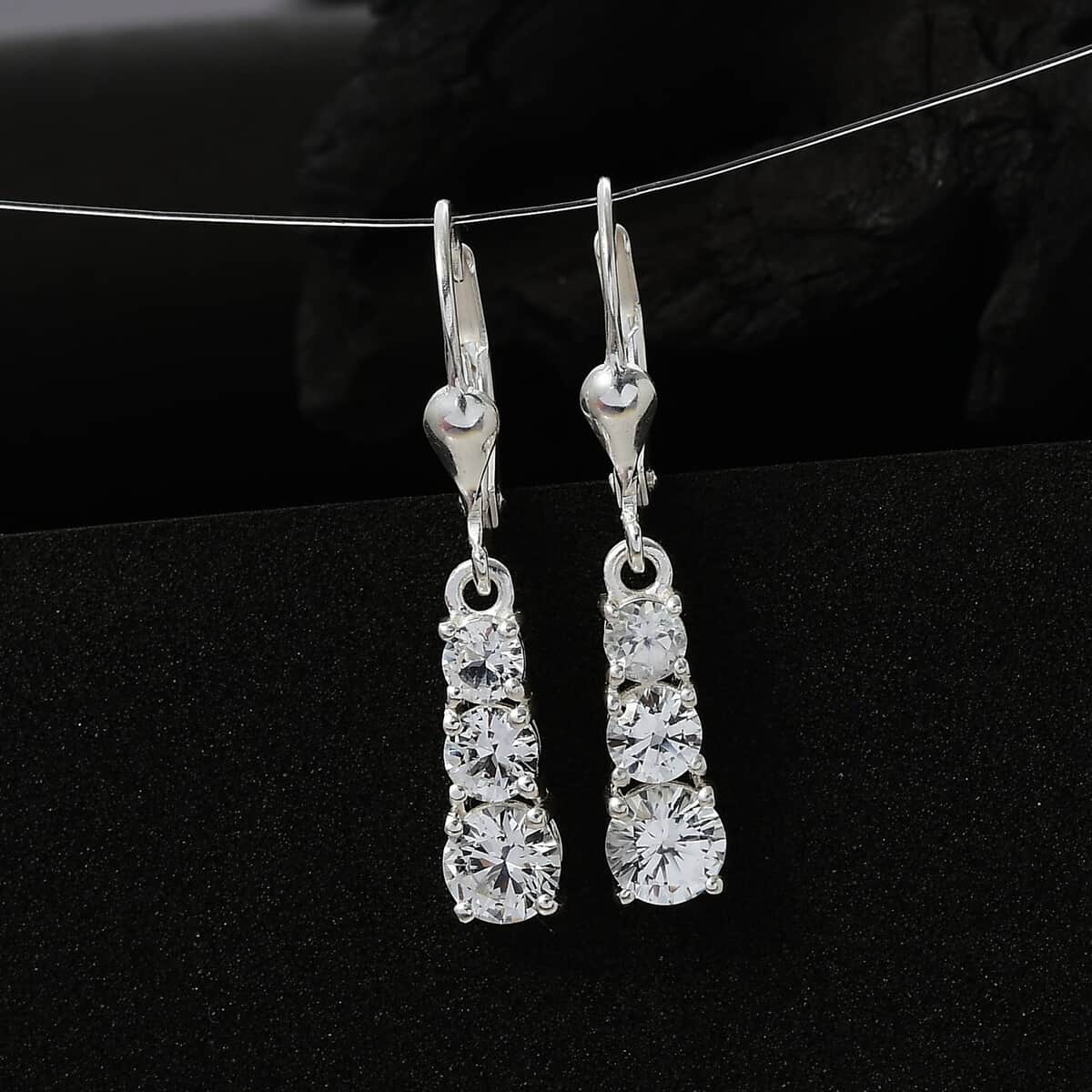 Lab Created White Sapphire 2.20 ctw Lever Back Earrings in Sterling Silver image number 1