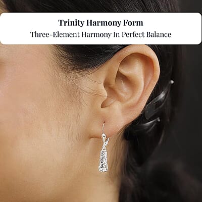 D'Joy Lab Created White Sapphire 2.20 ctw Trinity Earrings in Sterling Silver
