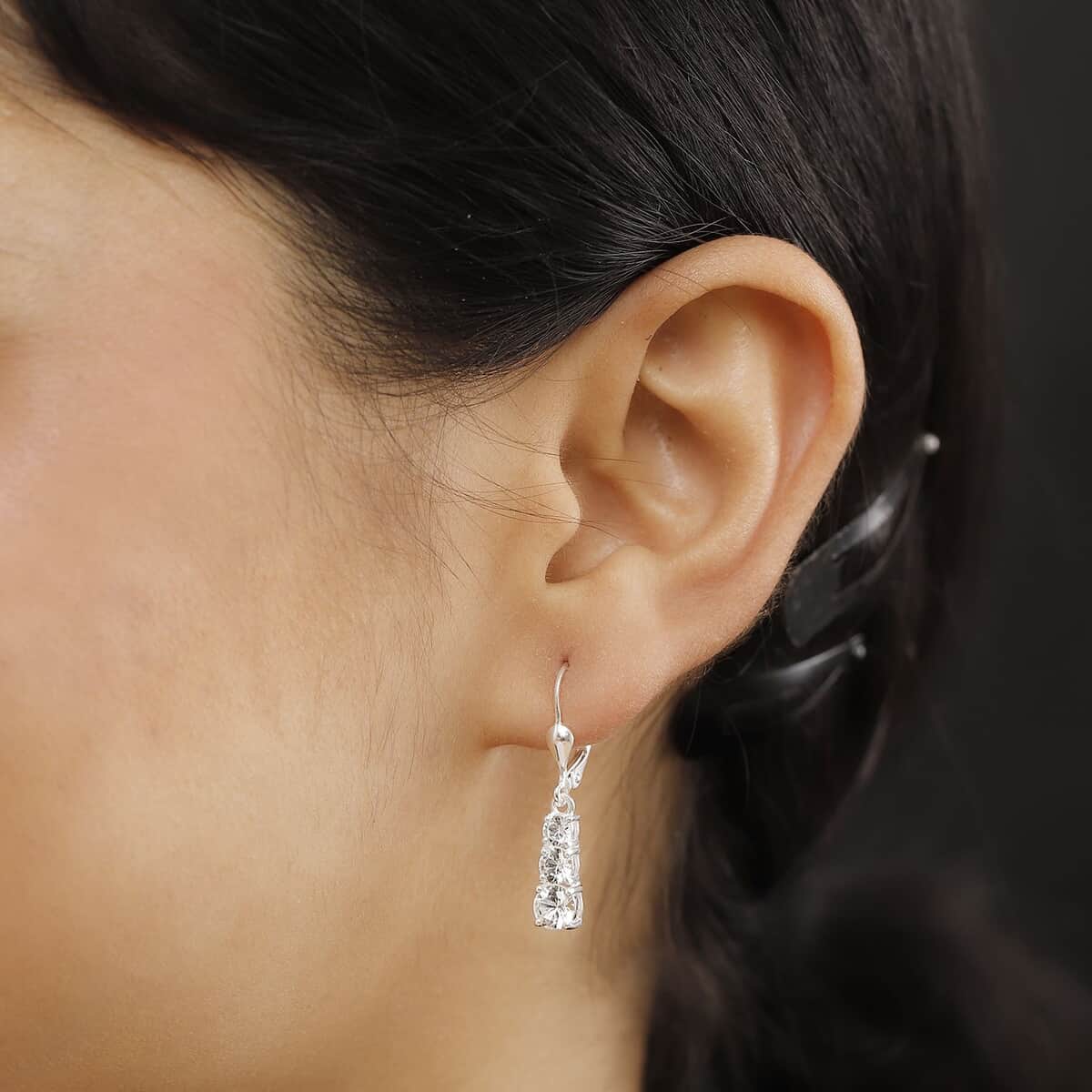 Lab Created White Sapphire 2.20 ctw Lever Back Earrings in Sterling Silver image number 2