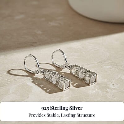 D'Joy Lab Created White Sapphire 2.20 ctw Trinity Earrings in Sterling Silver