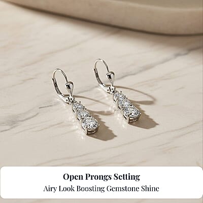 D'Joy Lab Created White Sapphire 2.20 ctw Trinity Earrings in Sterling Silver