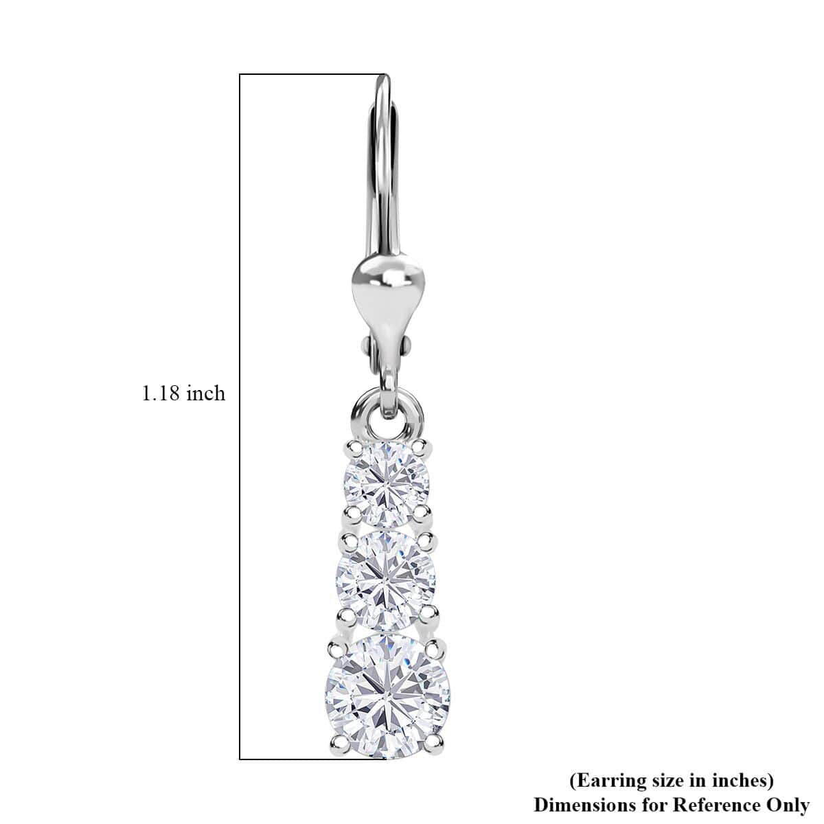 Lab Created White Sapphire 2.20 ctw Lever Back Earrings in Sterling Silver image number 4