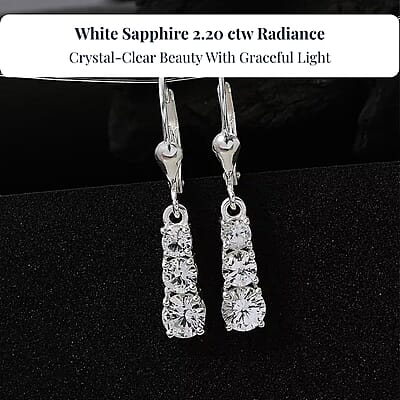 D'Joy Lab Created White Sapphire 2.20 ctw Trinity Earrings in Sterling Silver