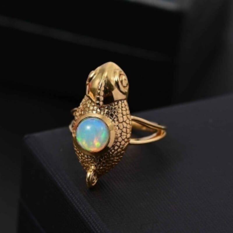 GP Ethiopian Welo Opal and Kanchanaburi Blue Sapphire 1.23 ctw Ring in 18K Vermeil Yellow Gold Over Sterling Silver (Size 9.0)