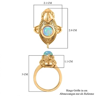 GP Ethiopian Welo Opal and Kanchanaburi Blue Sapphire 1.23 ctw Ring in 18K Vermeil Yellow Gold Over Sterling Silver (Size 9.0)