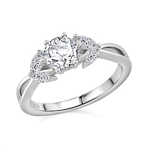 White Moissanite and White Zricon 1.17 ctw Ring in Rhodium Over Sterling Silver (Size 8)