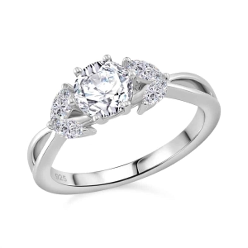 White Moissanite and White Zricon 1.17 ctw Ring in Rhodium Over Sterling Silver (Size 8)