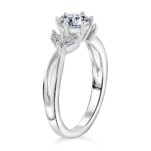 White Moissanite and White Zricon 1.17 ctw Ring in Rhodium Over Sterling Silver (Size 8)