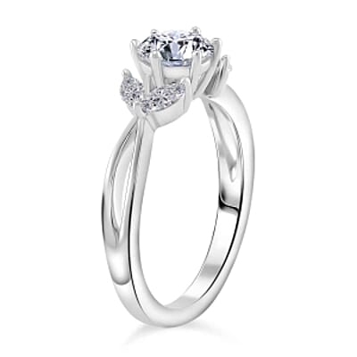 White Moissanite and White Zricon 1.17 ctw Ring in Rhodium Over Sterling Silver (Size 8)
