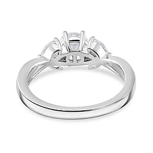 White Moissanite and White Zricon 1.17 ctw Ring in Rhodium Over Sterling Silver (Size 8)