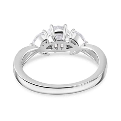 White Moissanite and White Zricon 1.17 ctw Ring in Rhodium Over Sterling Silver (Size 8)