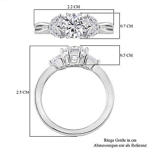 White Moissanite and White Zricon 1.17 ctw Ring in Rhodium Over Sterling Silver (Size 8)