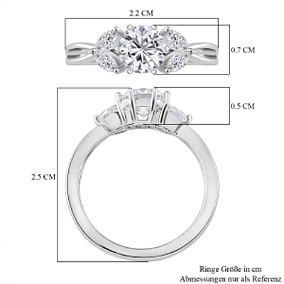 White Moissanite and White Zricon 1.17 ctw Ring in Rhodium Over Sterling Silver (Size 8)