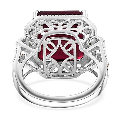 D'Joy Asscher Cut Premium Niassa Ruby (FF) and Tsavorite Garnet 21.50 ctw Ring in Vermeil YG and Rhodium Over Sterling Silver (Size 10.0)