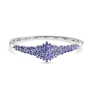 Tanzanite 7.20 ctw Rising Flower Bangle Bracelet in Rhodium Over Sterling Silver (7.25 in)