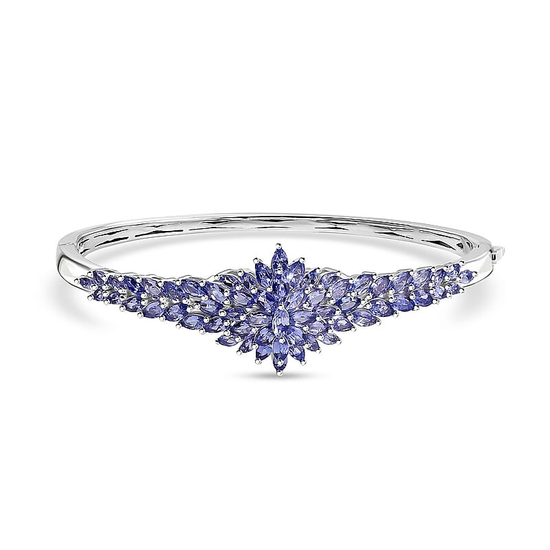 D'Joy Tanzanite 7.20 ctw Rising Flower Bangle Bracelet in Rhodium Over Sterling Silver (7.25 in)