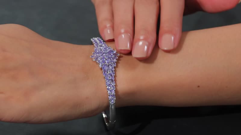D'Joy Tanzanite 7.20 ctw Rising Flower Bangle Bracelet in Rhodium Over Sterling Silver (7.25 in)