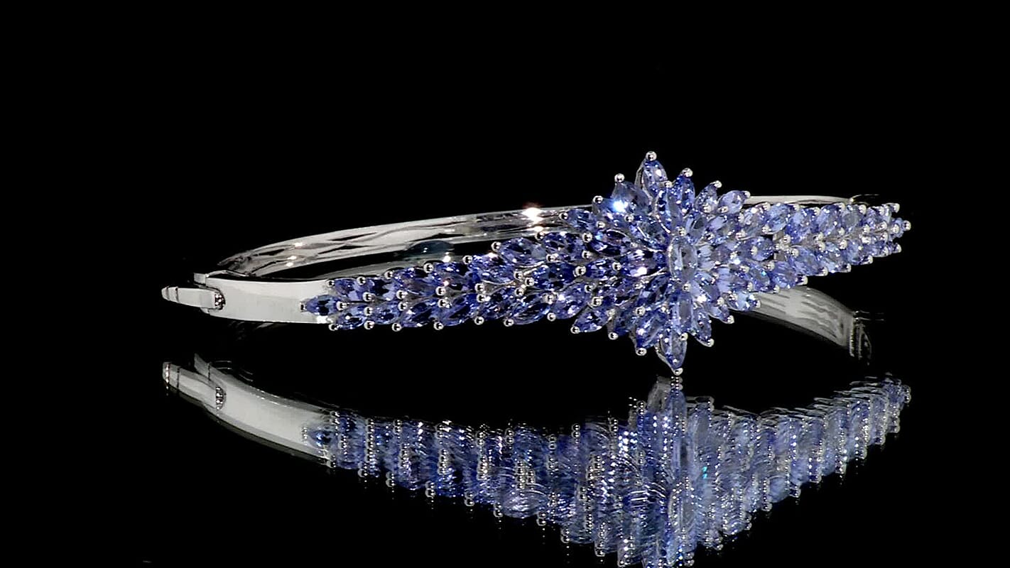 D'Joy Tanzanite 7.20 ctw Rising Flower Bangle Bracelet in Rhodium Over Sterling Silver (7.25 in)