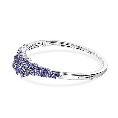 D'Joy Tanzanite 7.20 ctw Rising Flower Bangle Bracelet in Rhodium Over Sterling Silver (7.25 in)