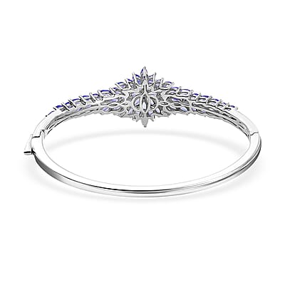 D'Joy Tanzanite 7.20 ctw Rising Flower Bangle Bracelet in Rhodium Over Sterling Silver (7.25 in)