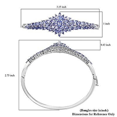 D'Joy Tanzanite 7.20 ctw Rising Flower Bangle Bracelet in Rhodium Over Sterling Silver (7.25 in)