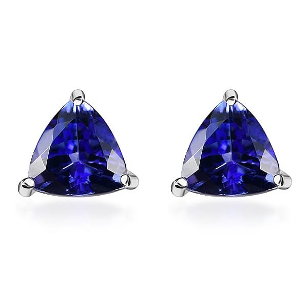 Tanzanite 0.50 ctw Stud Earrings in Rhodium Over Sterling Silver