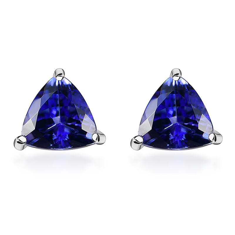 D'Joy Premium Tanzanite 1.35 ctw Solitaire Stud Earrings in Rhodium Over Sterling Silver