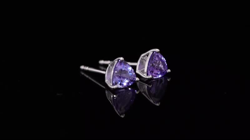 D'Joy Premium Tanzanite 1.35 ctw Solitaire Stud Earrings in Rhodium Over Sterling Silver