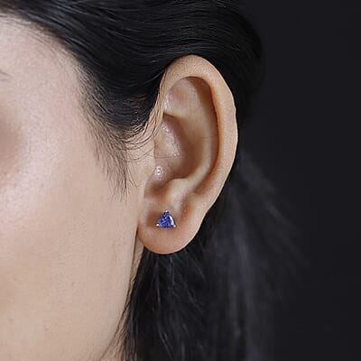 D'Joy Premium Tanzanite 1.35 ctw Solitaire Stud Earrings in Rhodium Over Sterling Silver