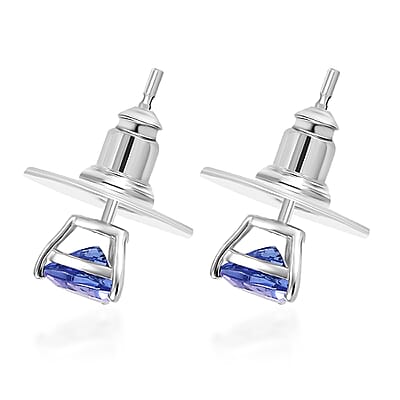 D'Joy Premium Tanzanite 1.35 ctw Solitaire Stud Earrings in Rhodium Over Sterling Silver