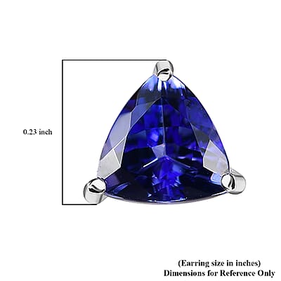 D'Joy Premium Tanzanite 1.35 ctw Solitaire Stud Earrings in Rhodium Over Sterling Silver