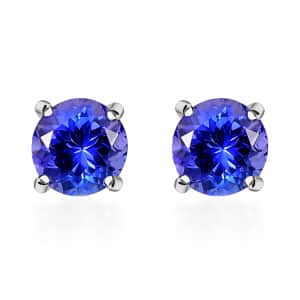 Premium Tanzanite 1.75 ctw Solitaire Stud Earrings in Rhodium Over Sterling Silver