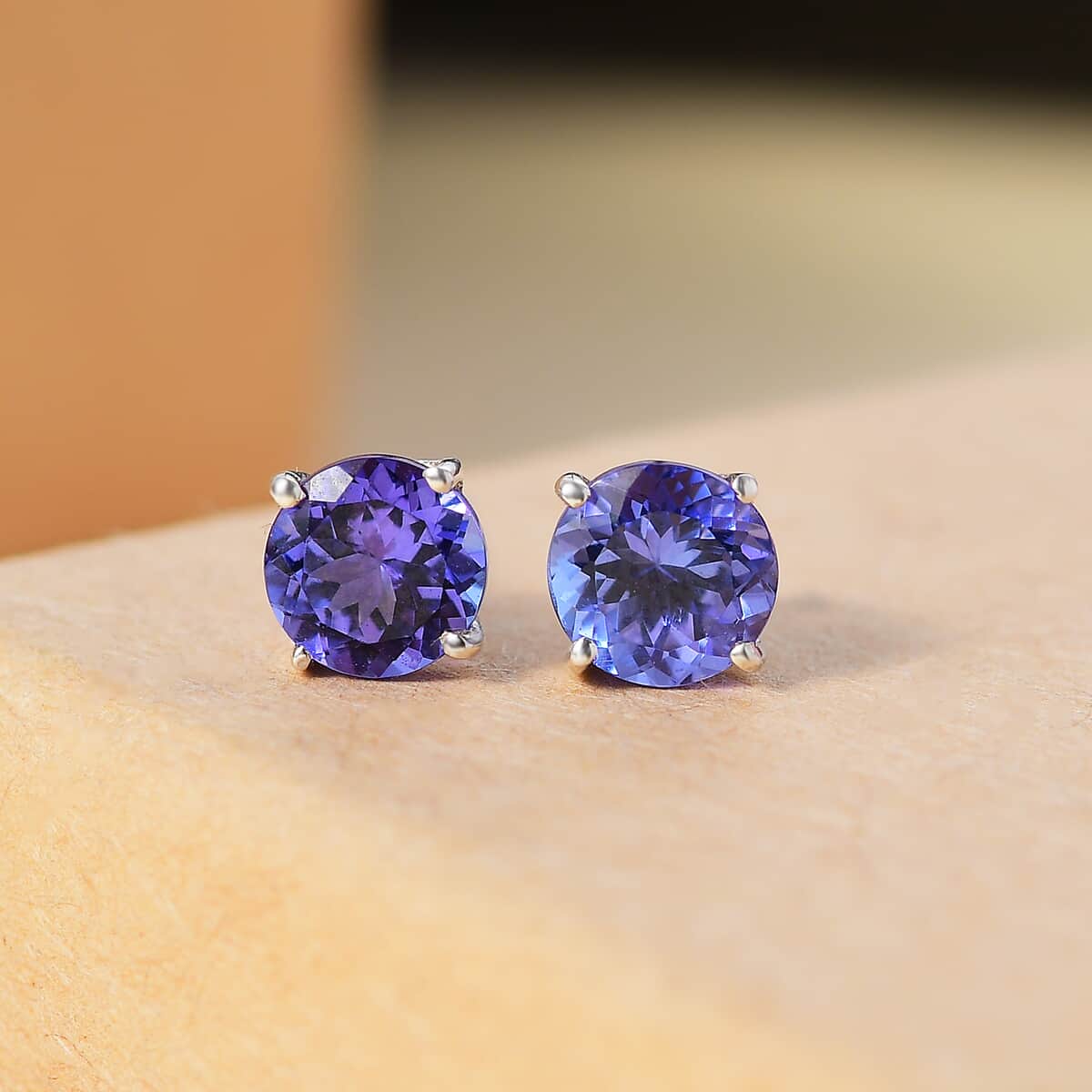 Premium Tanzanite 1.75 ctw Solitaire Stud Earrings in Rhodium Over Sterling Silver image number 1