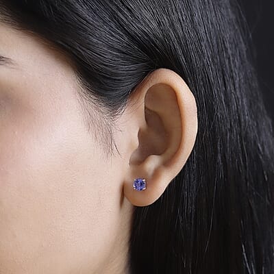 Premium Tanzanite 1.75 ctw Solitaire Stud Earrings in Rhodium Over Sterling Silver