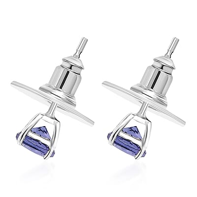 Premium Tanzanite 1.75 ctw Solitaire Stud Earrings in Rhodium Over Sterling Silver
