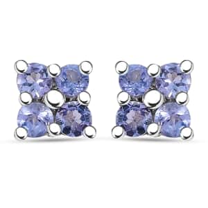 Tanzanite 0.50 ctw Stud Earrings in Rhodium Over Sterling Silver