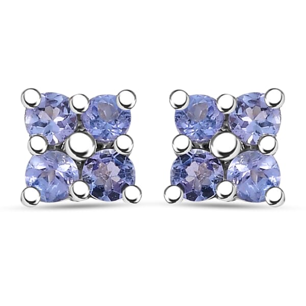 Tanzanite 0.50 ctw Stud Earrings in Rhodium Over Sterling Silver