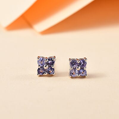 D'Joy Tanzanite 0.50 ctw Stud Earrings in Rhodium Over Sterling Silver