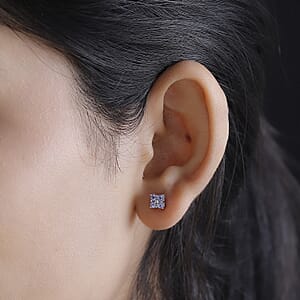 D'Joy Tanzanite 0.50 ctw Stud Earrings in Rhodium Over Sterling Silver