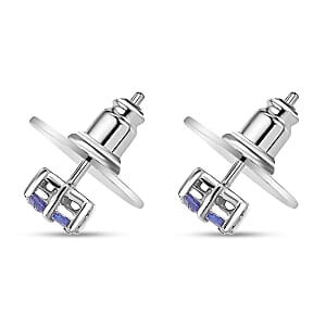 D'Joy Tanzanite 0.50 ctw Stud Earrings in Rhodium Over Sterling Silver