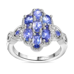 Tanzanite and White Zircon 1.65 ctw Celestial Cluster Ring in Rhodium Over Sterling Silver (Size 10.0)