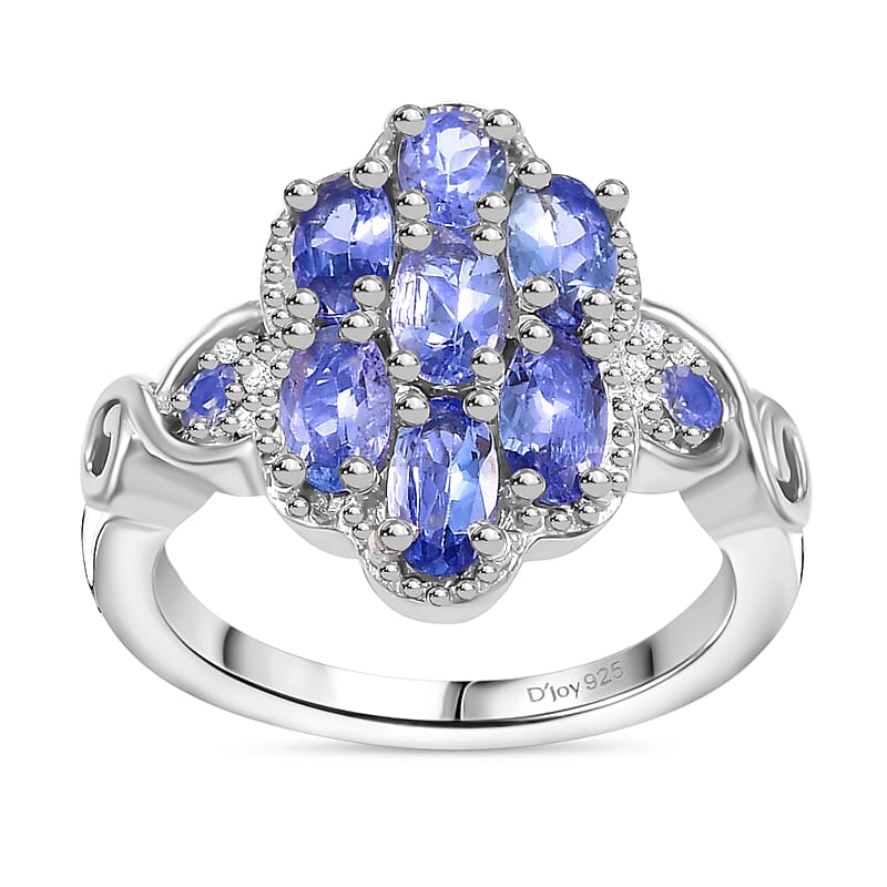 D'Joy Tanzanite and White Zircon 1.65 ctw Celestial Cluster Ring in Rhodium Over Sterling Silver (Size 10.0)