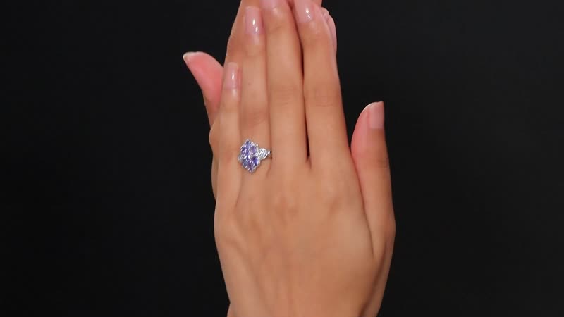 Tanzanite, White Zircon Celestial Cluster Ring in Rhodium Over Sterling Silver (Size 10.0) 1.65 ctw