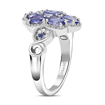 D'Joy Tanzanite and White Zircon 1.65 ctw Celestial Cluster Ring in Rhodium Over Sterling Silver (Size 10.0)