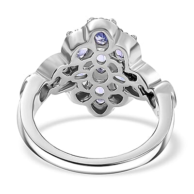 D'Joy Tanzanite and White Zircon 1.65 ctw Celestial Cluster Ring in Rhodium Over Sterling Silver (Size 10.0)